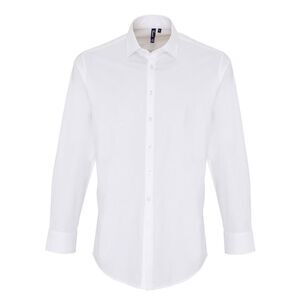 Premier Mens Stretch Fit Poplin Long Sleeve Shirt / White